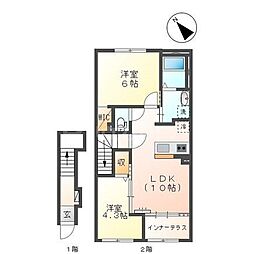 リオグランデ早稲田III 2階2LDKの間取り