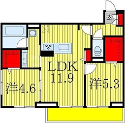 スリーレイヤー柏の葉 2階2LDKの間取り