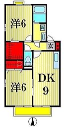 ツインハイムＥ 2階2DKの間取り