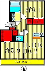 ラ ティーダ 1階2LDKの間取り