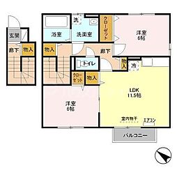 センターフィールド　B 2階2LDKの間取り