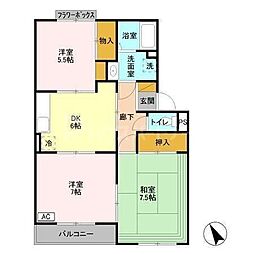 ハイホーム鈴幸 2階3DKの間取り