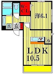 フォレストヴィラ 2階1LDKの間取り