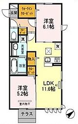 プルメリア 1階2LDKの間取り