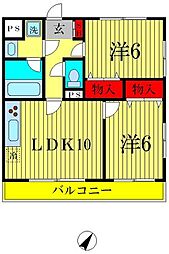 オークレア 3階2LDKの間取り