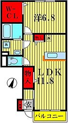 シエルツリーI 1階1LDKの間取り