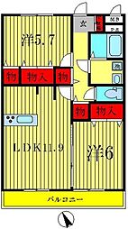 リヴェール　A 3階2LDKの間取り