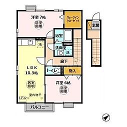 シャルマンおおたかの森 2階2LDKの間取り