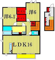 フェリエII 2階2LDKの間取り