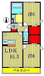 エミナンスIII 1階2LDKの間取り