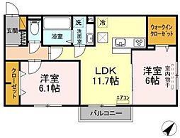 ティアラIII 2階2LDKの間取り