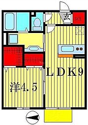 メゾーネ三郷中央 1階1LDKの間取り