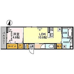 アヴァンス八潮B 1階1LDKの間取り