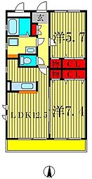 ブライトリィII 1階2LDKの間取り