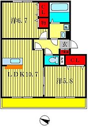 ボヌールおおたかの森1 2LDKの間取図画像