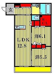 Ｋａｓｈｉｗａ　Ｐｌａｃｅ 2階2LDKの間取り