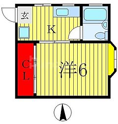 パリスレバン 1Kの間取図画像
