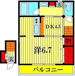 ドミール西初石B 1DKの間取図画像