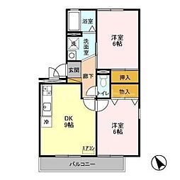 ハイカムールN 2DKの間取図画像