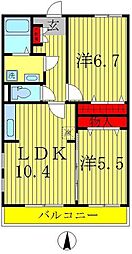 N.ウエストコート 2LDKの間取図画像