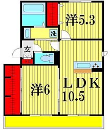 フルールおおたかの森 2LDKの間取図画像