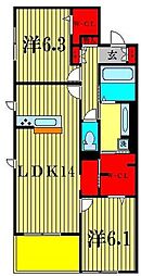 アンプルール 2LDKの間取図画像