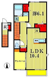 流山市大字木アパート 1LDKの間取図画像