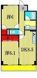 アルデール三郷C棟 2DKの間取図画像