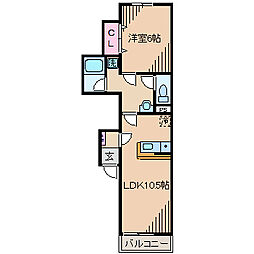 カロス30 2階1LDKの間取り