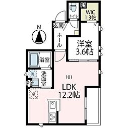 モリオン 1階1LDKの間取り