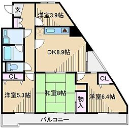 ユーコート大倉山 4DKの間取図画像
