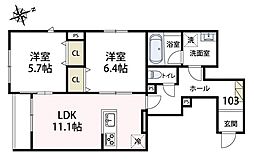 ルガロ ノイエス 2LDKの間取図画像