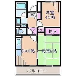 西山第9エルム大倉山 2DKの間取図画像