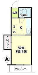 平安コーポラスNo.14 1Kの間取図画像