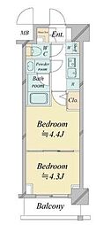 ドゥーエ新横浜 2Kの間取図画像