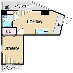 パールメゾン朝日 1LDKの間取図画像