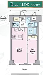 メジリス 新羽 1LDKの間取図画像