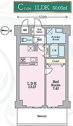 メジリス 新羽 1LDKの間取図画像