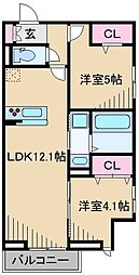 シエルクレール 2LDKの間取図画像