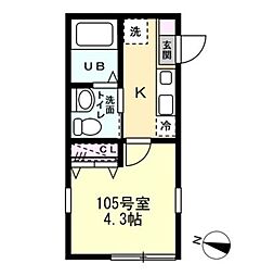 ベイルーム東白楽 1Kの間取図画像