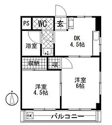 メゾンブランシュ日吉 2DKの間取図画像