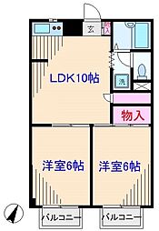 メイウール新川崎 2DKの間取図画像