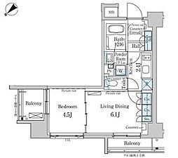 パークアクシス横浜反町公園 1LDKの間取図画像