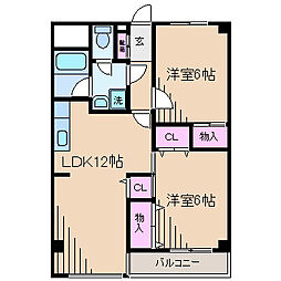 元住吉ガーデンハイツ 2LDKの間取図画像