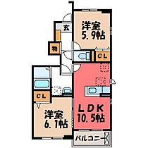 スイートタウン D  ｜ 栃木県宇都宮市駒生町（賃貸アパート2LDK・1階・53.95㎡） その2