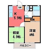 菊地ハイツ Ｂ  ｜ 栃木県塩谷郡高根沢町大字宝積寺（賃貸アパート2K・2階・35.91㎡） その2