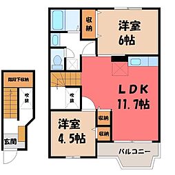 サニーパレス A 2階2LDKの間取り