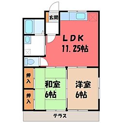 ハマノハイツ 1階2LDKの間取り