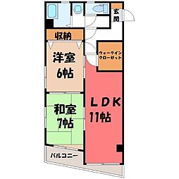 あさひレジデンス弐番館E 2LDKの間取図画像