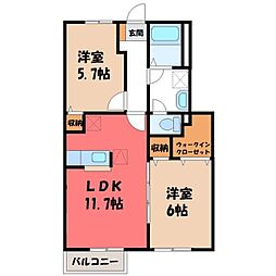トウッティA棟 2LDKの間取図画像
